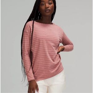 Lululemon Back in Action Long Sleeved Shirt, Mauve Stripe Size 8
